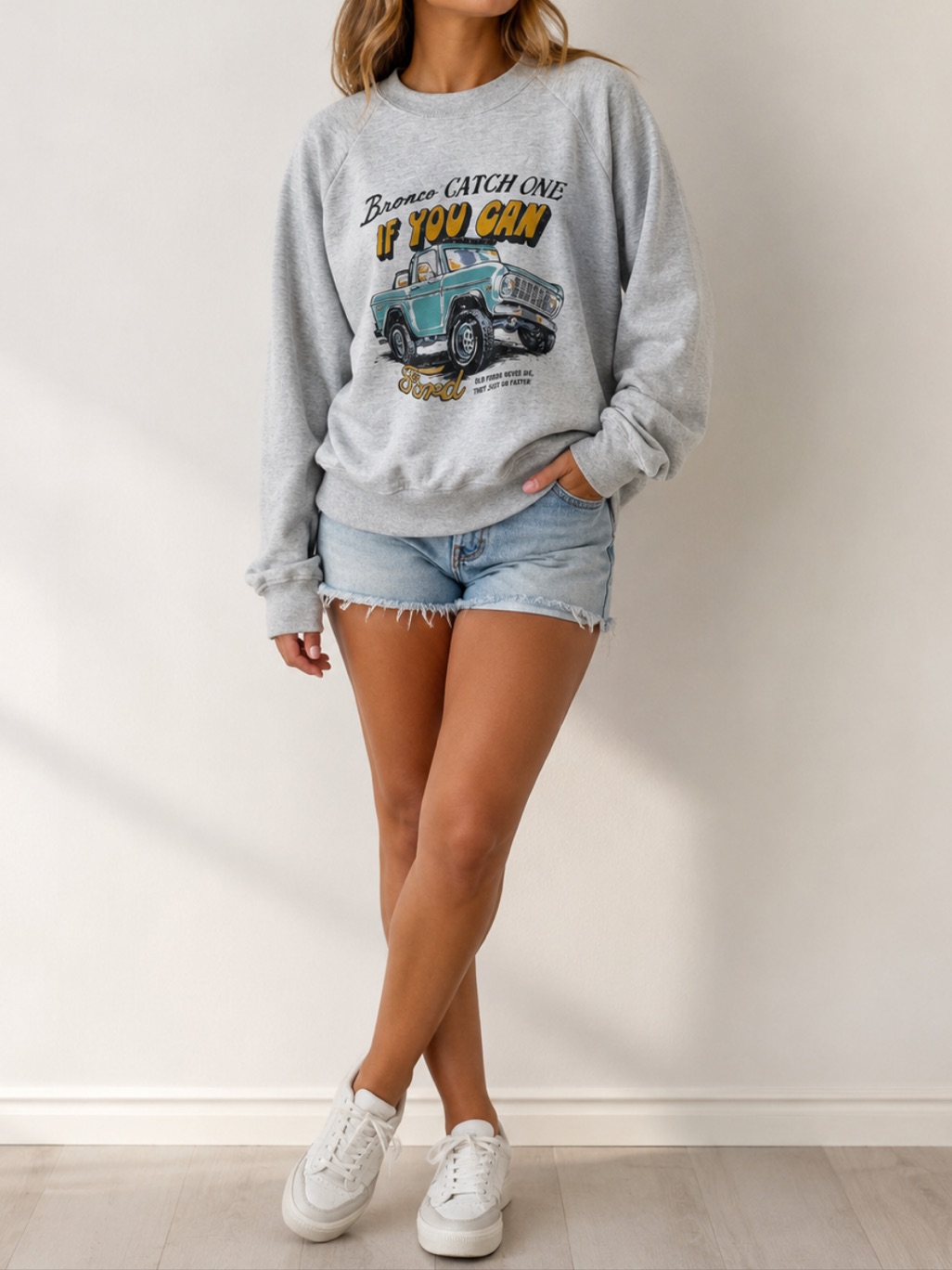 Re/Done Vintage Style Graphic Sweatshirt With Ford Bronco In Gray Heather